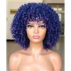 Lizzyhair LIZZY Parrucche afro corte ricce con frangia per donne nere, capelli sintetici africani, senza colla, resistenti al calore, voluminose, ricci (blu)