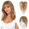 Elailite Hair Topper Donna Capelli Veri Clip 17g 25cm Protesi Posticci Silk Lace 8x14cm con Frangia #Balayage-4P27 Marrone Cioccolato/Biondo Scuro