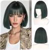 Sofeiyan Parrucca Donna,30 cm Parrucca Corta Liscia con Frangia | Verde Scuro Parrucche Bob,Capelli Sintetici Resistenti al Calore Donna Per Quotidiano Ufficio Feste Carnevale Cosplay