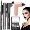 SHOWHEEL 5 Pezzi Set Trucco Gotico, Nero Eyeliner Stamp, Opaco Rossetto Liquido, Matita Labbra, Nero Rossetto Gotico, Palette OmbrettiNero Smokey 9 Colori, per Halloween Carnevale