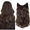 SEGO Extension per capelli filati invisibili, con filo ondulato riccio, estensione per capelli sintetici, capelli da infilare [un filo regolabile] - 60 cm gatto scuro