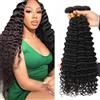 HeioWuio 3 Confezioni di Extension per Capelli Umani - 71,1 - 76,2 - 81,3 cm - #1B - Colore Nero Naturale - Onde Profonde - 300 g Totale