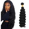 HeioWuio Extension di capelli umani, #1B, colore nero naturale, onde profonde, 1 fascio, 100 g, 30,5 cm