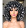 Lizzyhair LIZZY Parrucche afro corte ricce con frangia per donne nere, capelli sintetici africani, senza colla, resistenti al calore, voluminose, ricci (Ombre Grigio)