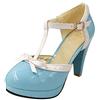 Lovouo Scarpe da donna Mary Jane in vernice con cinturino e fiocco, plateau e tacco quadrato di 9 cm, azzurro, 37 EU
