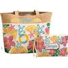D&Vlab Kit Borsa e Pochette da Spiaggia Mare da Donna in tela iuta Personalizzabili con Nome, Shopper Grande e Borsello Estivi Beach Tote Bag Viaggi Shopping, LIMONI