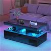 JiaOyu Tavolino da salotto con illuminazione LED, tavolino lucido da soggiorno con 2 cassetti e vano aperto, tavolino da caffè e da divano per soggiorno e ufficio, 104x53x46 cm
