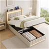 Poeahu Letto Singolo con Contenitore 90x200 con Sommier LED e USB, Struttura Letto Singolo con Spazio di Archiviazione Idraulico, Letti Singoli Imbottiti con Testiera Portaoggetti, senza materasso