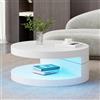 SUKY Tavolino da caffè, 70 x 70 x 35,5 cm, piano superiore del tavolo girevole a 360°, tavolino girevole con striscia luminosa a LED a 16 colori, tavolo cilindrico in MDF, montaggio a 2 strati, bianco