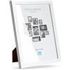 M MERCEO Cornice moderna in MDF bianco per foto piccole e immagini da 18 x 24 cm, con protezione in vetro acrilico, adatta come supporto da tavolo e da parete, in verticale o orizzontale.