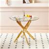 GAWYOEX Tavolo da pranzo rotondo in vetro, 80 cm, tavolo trasparente con gambe dorate, tavolo da pranzo in vetro temperato, tavolo da giardino, rotondo, per casa, sala da pranzo, soggiorno
