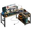 COMHOMA tavolo da gioco con ripiano, scrivania ad angolo con presa e porta di ricarica USB, scrivania per computer da 120 cm a forma di L, tavolo per PC per ufficio, ufficio domestico (Marrone-130)