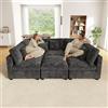 Wyibwy Divano componibile 6 posti con funzione letto e pouf mobile con vano contenitore,divano angolare a L con tasche laterali sui braccioli,divano letto avec 5 cuscini,divani trasformabile,ciniglia,Grigio