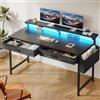 Klyvvo Scrivania con LED, 120x50cm Scrivania con 2 Cassetti, Borsa Portaoggetti, Supporto per Monitor, Reversibile Scrivania Gaming Piccola con Gancio Cuffie per Lavoratori,Studiare,Gaming,Nero
