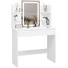 WOLTU Toeletta da Trucco con Luci LED Dimmerabile, 2 porte USB, Postazione Trucco con Specchio, Tavolo Make-up con 2 Cassetti e 4 Ripiani Aperti, 90x40x135cm, in Legno, Bianco, MB6112ws