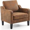Bonnlo Poltrona Design in Tessuto Similpelle Nabuk, Poltrona Salotto con Gambe in Legno Massello, Poltrocina Camera da Letto per Ufficio e Soggiorno, 76 x 78 x 84cm (Colore Caramello)