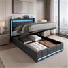 Poeahu Letto Singolo con Contenitore 90x200 con Sommier LED e USB, Struttura Letto Singolo con Spazio di Archiviazione Idraulico, Letti Singoli Imbottiti con Testiera Portaoggetti, senza materasso