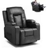 GTPLAYER Poltrona Relax con Schienale Regolabile e Poggiapiedi, Girevole 360°, Portabicchieri e Tasche Laterali, Poltrona Inclinabile per TV, Poltrona da Lettura per Camera da Letto, Nero