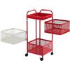BURAKH Carrello portaoggetti girevole, quadrato, in metallo, con ruote, organizer per cucina e bagno, scaffale per verdure, carrello salvaspazio rosso e bianco (rosso e bianco, quadrato a 4 livelli)