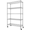 Himimi Scaffale Metallico Cromato con Ruote 5 Ripiani, Altezza Regolabile, Scaffale Pesante in Filo d'Acciaio Cromato, Scaffale a Griglia per Cucina, Cantina, Ufficio & Bagno 116×45×187 cm Argento