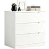 Songvas Cassettiere a 3 cassetti, MDF melaminico bifacciale bianco 70x40x75 cm, mobile contenitore multifunzione con kit anti-ribaltamento per camera da letto, cucina, soggiorno e ingresso, Bianco