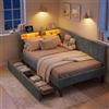 BLSYHDH Letto imbottito 90 x 200 cm, divano letto, letto con 2 cassetti, letto singolo con LED, letto per adolescenti con USB e tipo C, letto funzionale, letto con spazio di archiviazione (grigio +