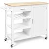COSTWAY Carrello da Cucina con Ruote, Credenza Cucina con Cassetto Portabottiglie e Portasciugamani, Carrello Servizio in Legno, 100x48x90 cm (Bianco)
