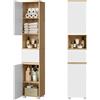 EUGAD Colonna Bagno 2 Ante Cassetto Ripiani Regolabili 35x30x176.5cm Bianco+Rovere