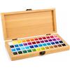 KOVNISE Palette in legno con coperchio, fibbia quadrata, con 48 griglie, mini set per acquerelli, per pittori militari, acquerelli, artisti principianti