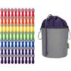 trendfinding 70 mollette arcobaleno colorate grigio con molle in acciaio inox e impugnatura morbida, 1 sacchetto in tela grigio Oxford blu