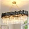 AOOCHOK Lampadario a sospensione in cristallo nero e oro, lampadario moderno ovale in cristallo per soggiorno, sala da pranzo, camera da letto, ristorante, E14 x 8, 80 x 35cm