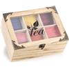 com-four® Scatola porta bustine da tè rustica - scatola da tè con 6 scomparti, finestra di visualizzazione e chiusura - scatola da tè in stile country