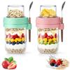 Bcuuozeeing Set di 2 tazze per cereali da asporto con cucchiaio, 480 ml + 120 ml, bicchieri per yogurt da asporto, con design a doppio strato, per lavoro, scuola e viaggi