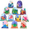 Mocoosy 12pcs dinosauro borse da festa coulisse zaini, riutilizzabili dinosauro borse con coulisse per bambini festa sacchetti regalo, Dino goodie caramelle favore borse per ragazzi ragazze tema