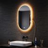 SONNI Specchio da bagno a LED - Con presa - 80 x 50 cm - Ovale - Con illuminazione - Comando touch - Anti-appannamento - 3 colori - Intensità variabile e memoria di interruzione di corrente
