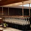 Dernoing Mensole Sospese Soffitto Regolabile, Portabicchieri Sospeso Metallo, Porta Calici Sospesi Salvaspazio per Sala da Pranzo Home Bar/Cucina/Caffetteria (bronzo, 60x35x(30-60) cm)