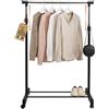 AKITAInk Stand Appendiabiti da Terra con Ruote, Barra Estensibile Regolabile in Altezza, Acciaio Cromato, Attaccapanni Salvaspazio 84x43x98-175 cm