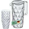 Koziol Superglas CRYSTAL KANNE 1,6 l con 4 bicchieri da 200 ml, set infrangibile in plastica trasparente effetto diamante, impilabile e lavabile in lavastoviglie, per feste, campeggio e cocktail