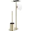 BGL Set di spazzole per WC autoportanti in acciaio inossidabile dorato - Spazzola WC e spazzola WC con porta carta igienica, set 3 in 1 con mensola, design moderno