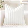 Sungeek 1 Pezzi Federe Cuscini 55x55 in Finta Pelliccia di Coniglio, Morbido Fodere per Cuscini Decorativi in Peluche a Righe in Velluto Copricuscini Cuscino per Divano Letto Soggiorno, Bianco