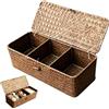 Vauki Seegras - Cesto portaoggetti con coperchio, 32 x 12 x 10,5 cm, 3 scomparti, in vimini naturale, intrecciato a mano, per bagno, soggiorno e camera da letto