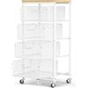 WELDUN Carrello con cassetti, 4 ripiani, con ruote bloccabili, in metallo, per cucina, bagno, scuola, studio, ufficio, camera da letto, colore: bianco