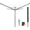 Brabantia - Stendibiancheria a Ombrello Lift-O-Matic - 50m di Spazio per Stendere - Regolabile Lavoro All'altezza (129-187 cm) - con Picchetto 45mm, Custodia e Porta Mollette - Anthracite - ø 295cm