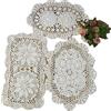 MINDPLUS Set di 3 centrini in cotone fatti a mano all'uncinetto, ovali, rettangolari, per comò, sciarpe, tavolino da caffè, decorazione bohémien (bianco)