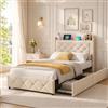 LieABak Letto Imbottito 90 x 200 cm con 2 cassetti, Letto Singolo con vano portaoggetti, Letto con Rete a doghe, Letto Funzionale, Colore Beige, Velluto (90 x 200 cm)