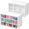 QWORK® 2 Pezzi organizer cassetti, 18 x 12 x 9,7 cm mini portaoggetti con 9 cassetti, scatola di cassetti trasparenti in plastica, per ufficio, cosmetici e accessori