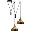 LEDSone Lampada a sospensione a forma di ragno a 2 teste, paralume in metallo da 29 cm, cavo regolabile da 195 cm, lampadina Edison vintage da 60 W E27 (Ottone giallo)