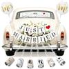 BARVERE Decorazioni per auto da matrimonio, set decorativo da matrimonio "Just Married" da 13 pezzi, barattoli di latta per auto, striscione "Just Married"