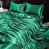 GENPICONG Set di Biancheria da Letto in Seta con Copripiumino, Lenzuolo, Federa, Lenzuolo in Raso di Lusso, Tinta Unita, King Size, Queen Size, Full Size, Twin Size