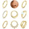 Bobisty 1Pc Setto Anelli Al Naso Cerchi In Acciaio Chirurgico 316L Setto Anello CZ Opale 14K Placcato Oro Anello Al Naso per Le Donne Gioielli Penetranti